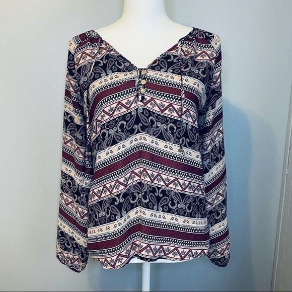 Charlotte Russe Long Sleeve Paisley Boho Top - Picture 1 of 9